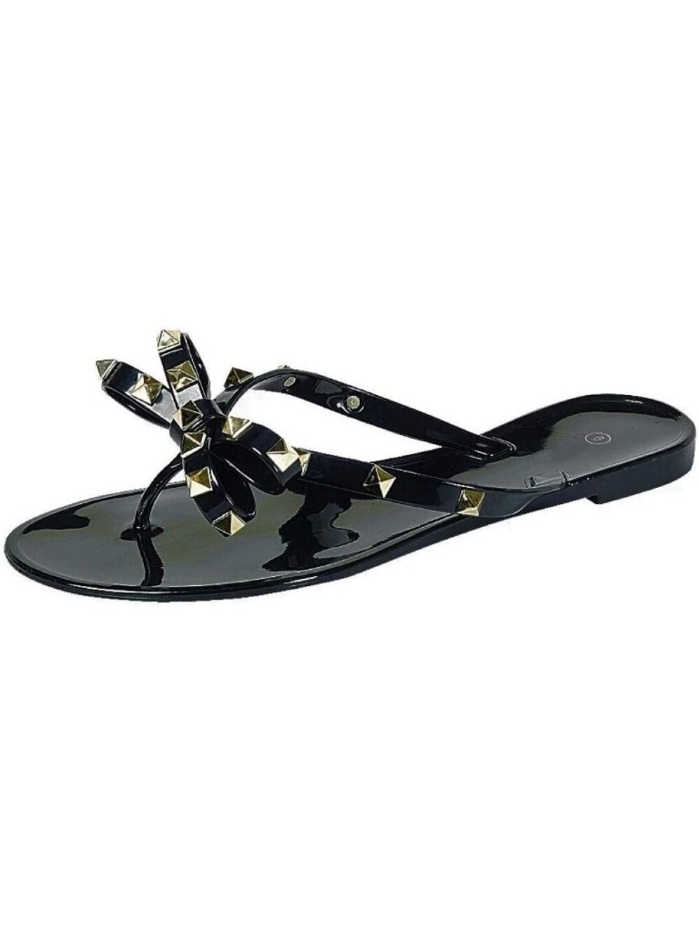 Women's Black Comfortable and Lightweight Studded Jelly Flip Flop Flexible Flats